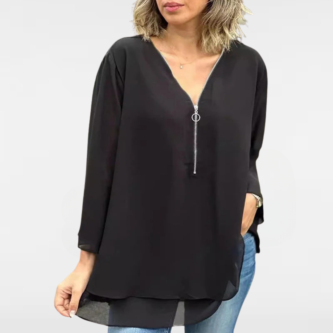 Heidi™ - V-Neck Flowy Zipped Top