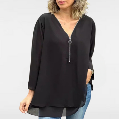 Heidi™ - V-Neck Flowy Zipped Top