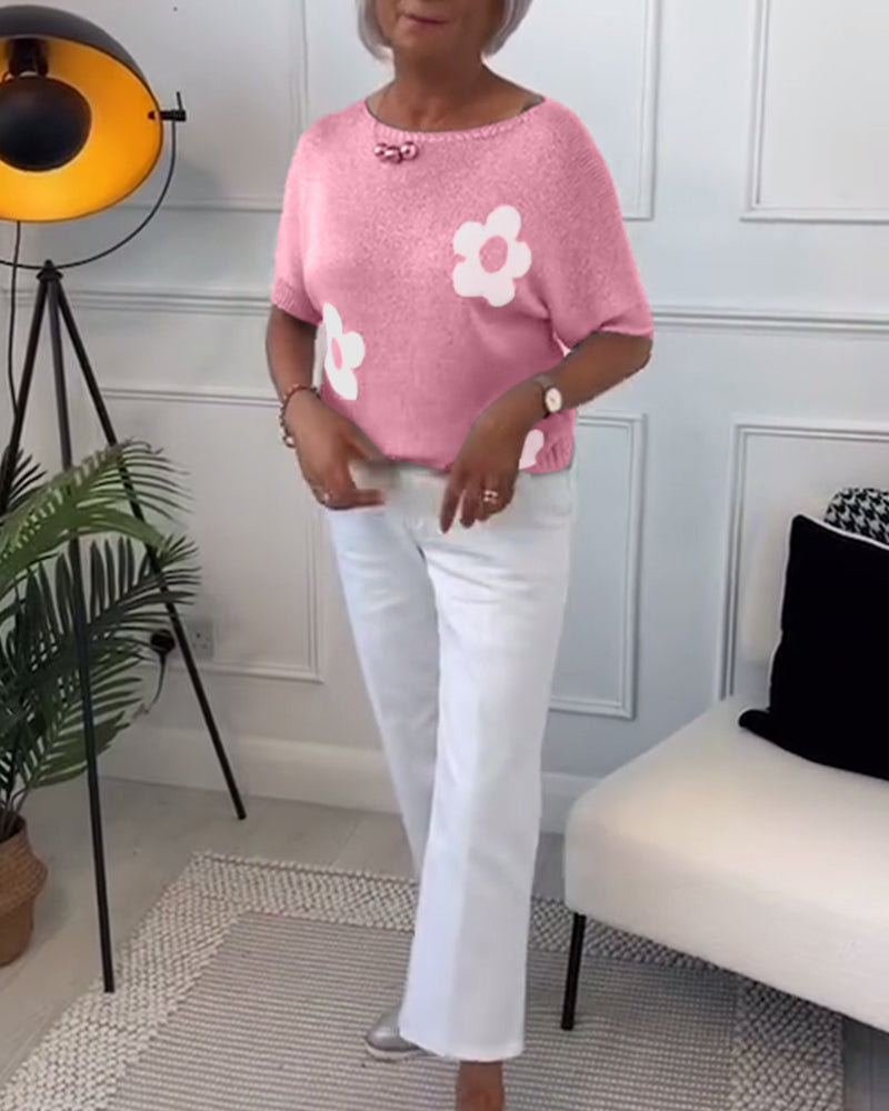 Daisy | Fijngebreide trui met bloemendetail