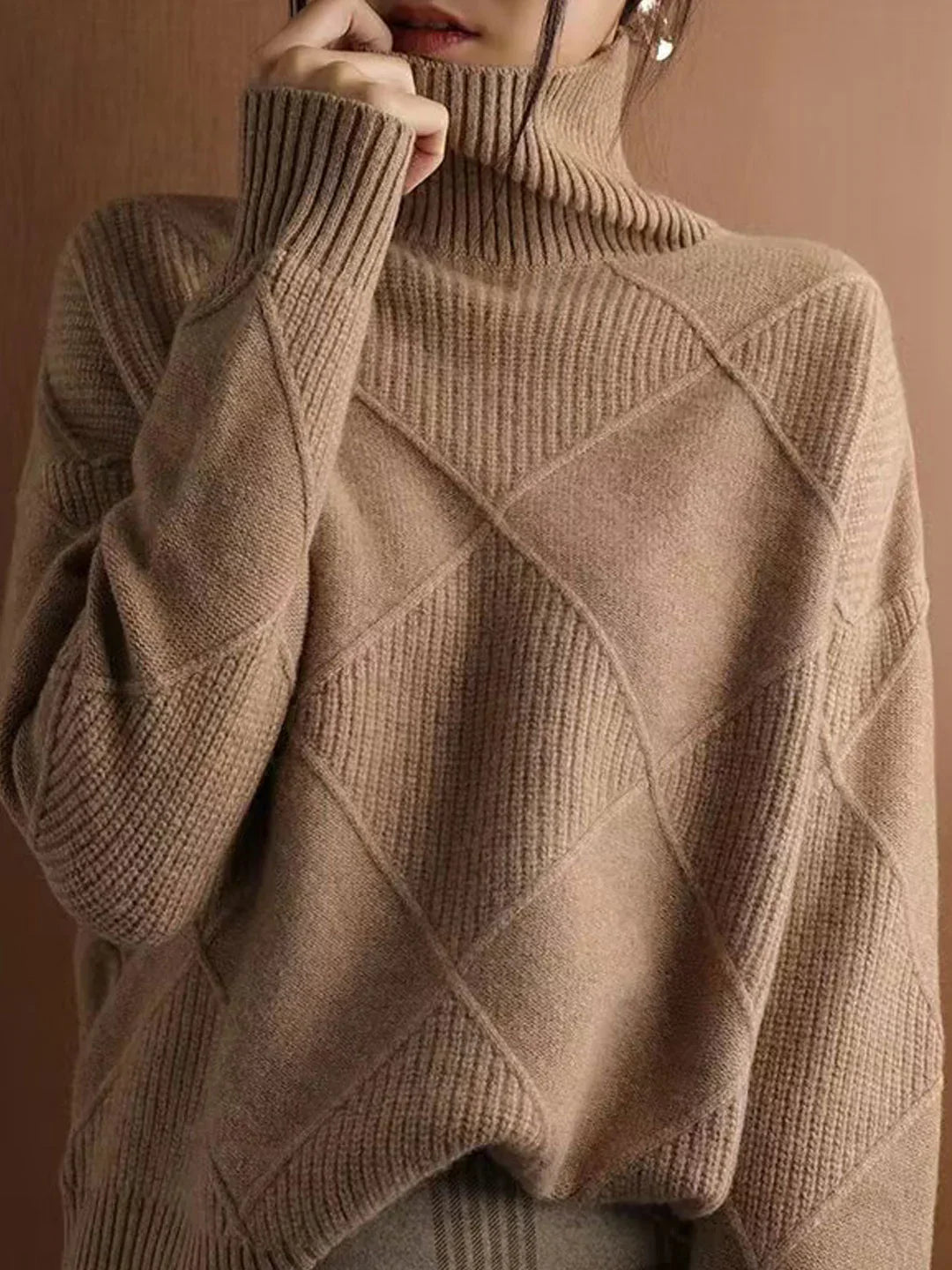 Loose Turtleneck Solid Color Knitted Sweater
