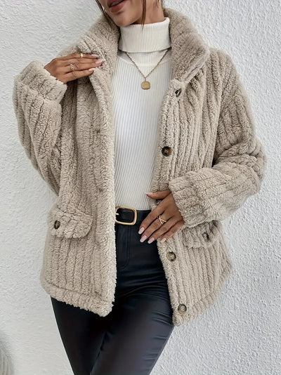 Women's Fur Jacket - Soft Faux Fur - Knee-Length - Classic Button Closure