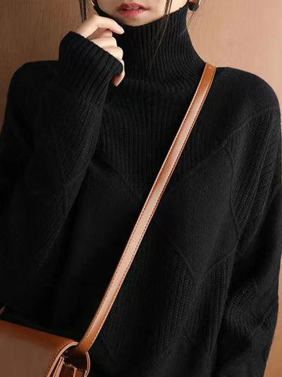 Loose Turtleneck Solid Color Knitted Sweater