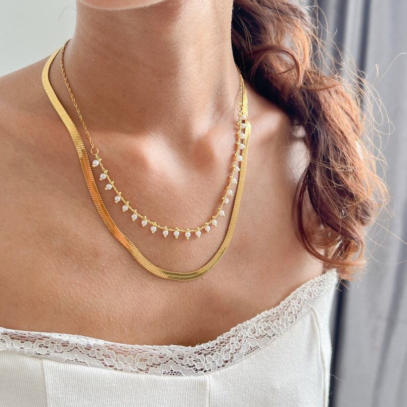 Clara | Luxe Snake Choker & Pearl Jewelry Set 18K Gold
