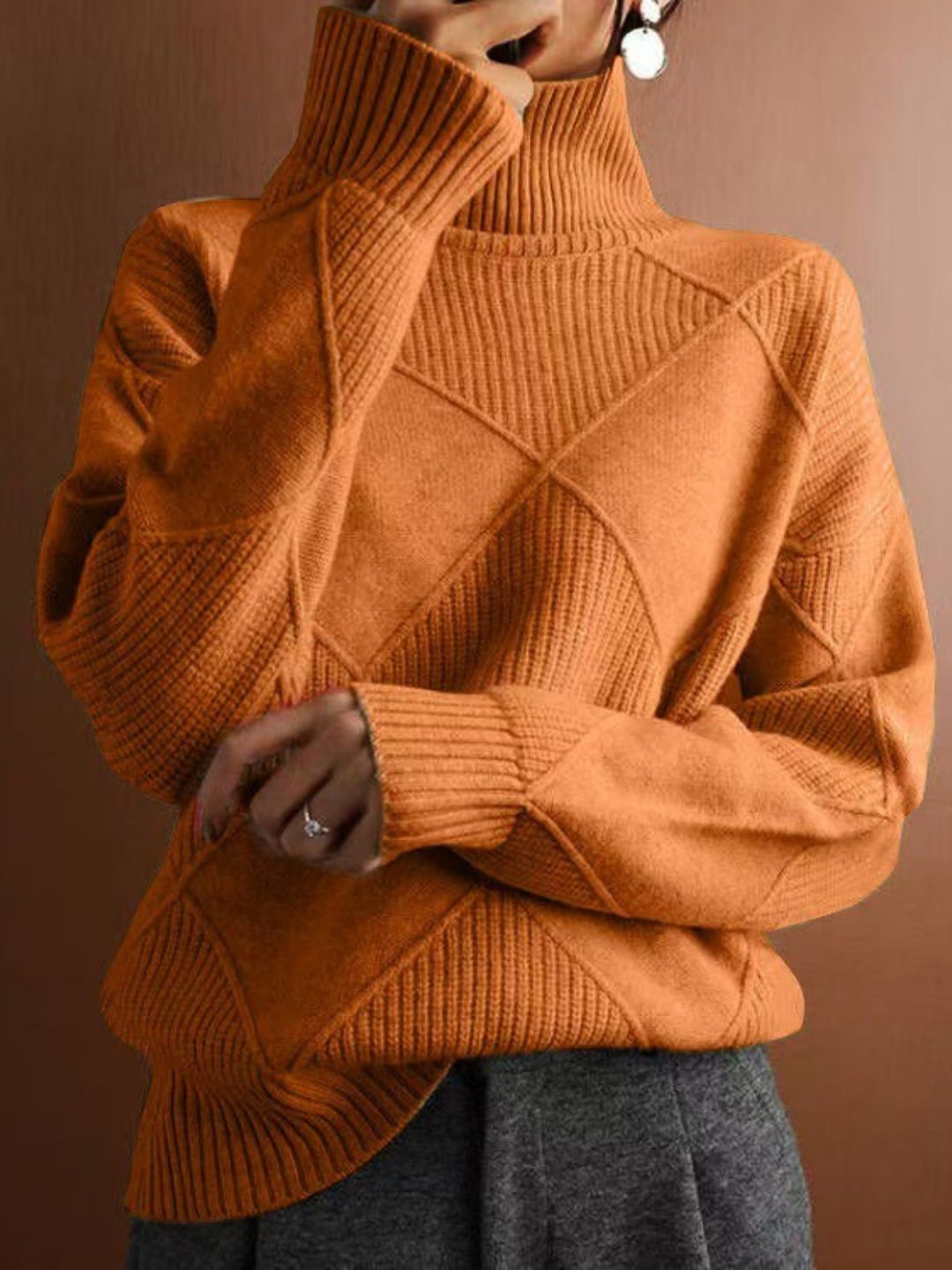 Loose Turtleneck Solid Color Knitted Sweater