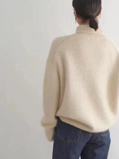 Turtleneck Solid Color Knitted Top -  Grey