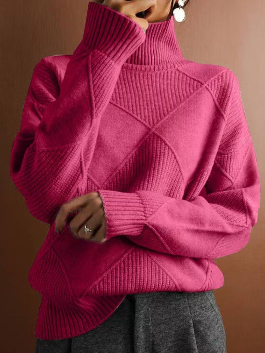 Loose Turtleneck Solid Color Knitted Sweater