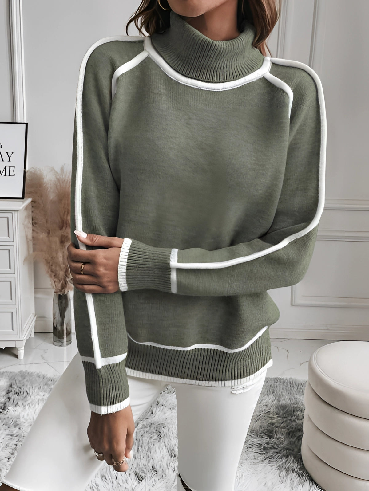 Olive Green Turtleneck Sweater - Soft, Long Sleeve, Chic Urban Wear