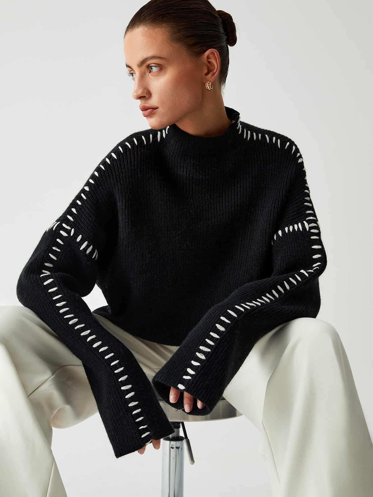 Contrast Stitch Knit Sweater