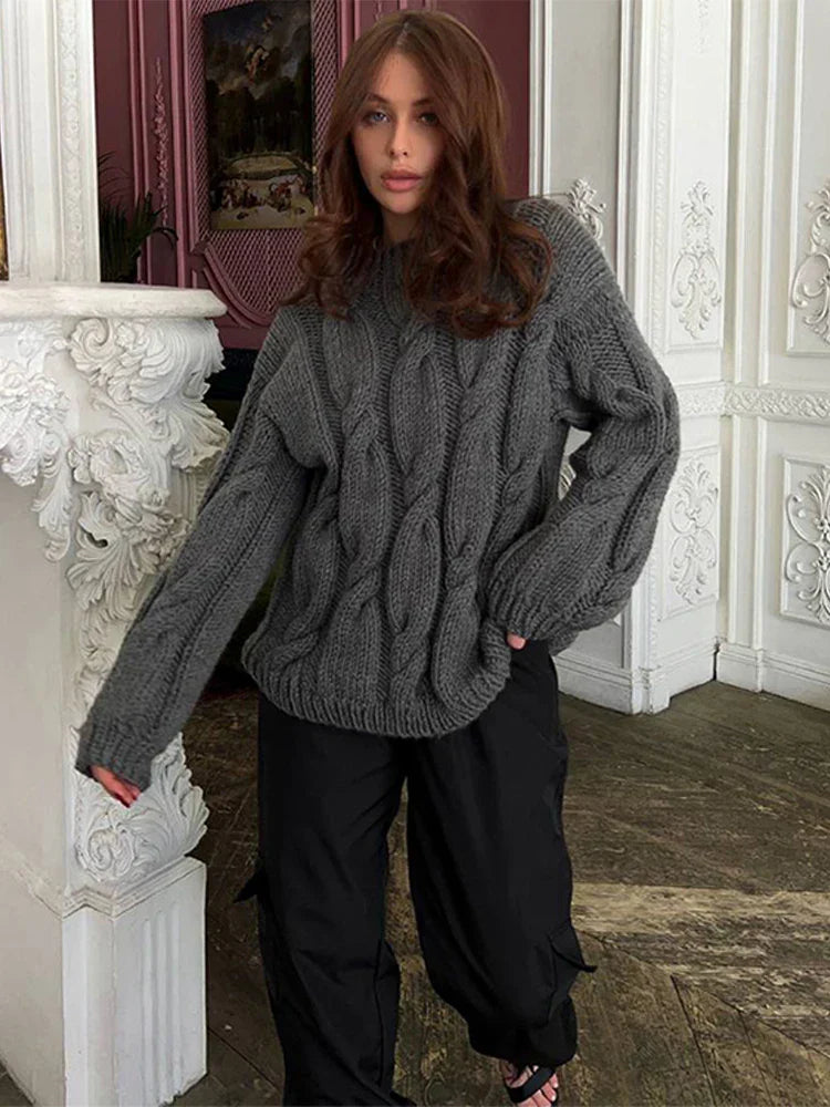 Big Twist Loose Women's Sweater Fashion Knit Warm Turtleneck Lantern Sleeve Female Pullover 2024 Autumn Winter Lady Jumper