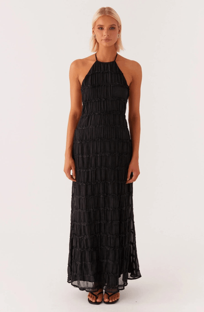 Caroline | Getextureerde Haltermaxi-jurk