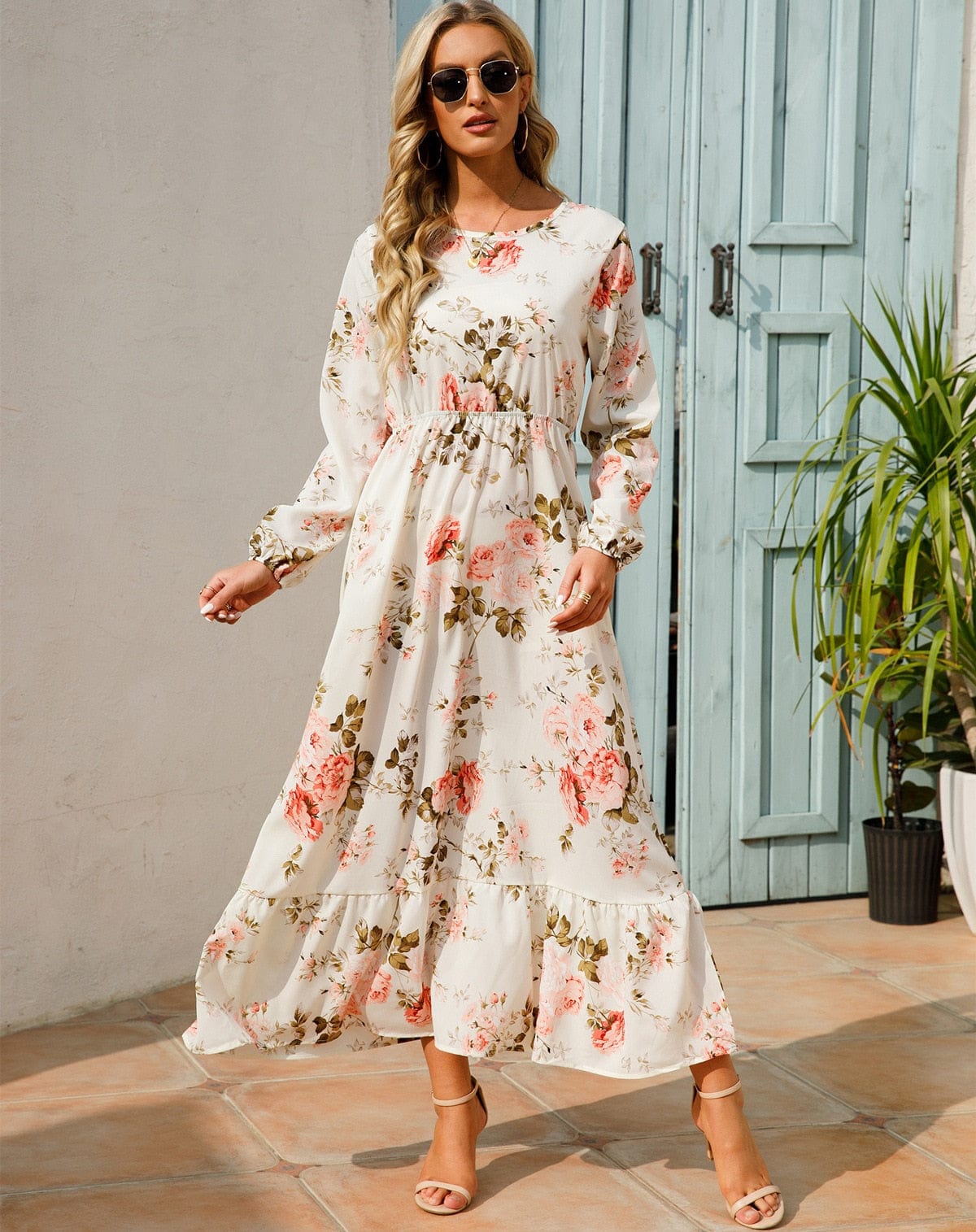 Julia | Long Sleeve Maxi Jurk met Bloemenprint