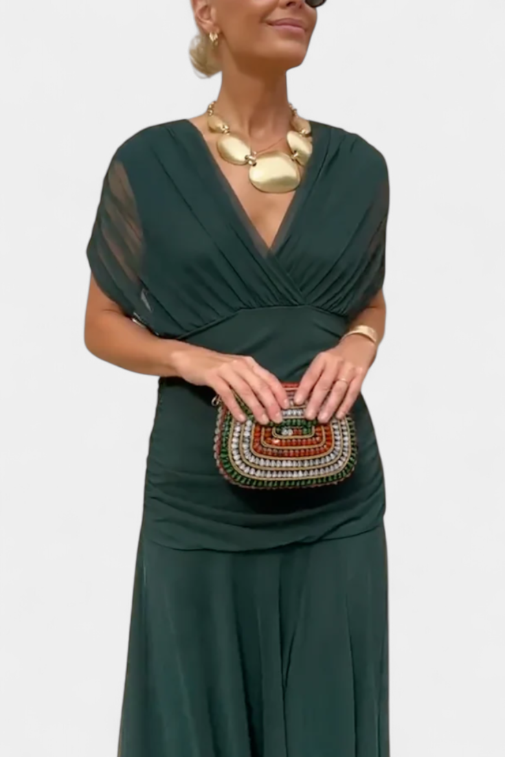 Luna | Lange jurk met bloemenprint en V-halslijn