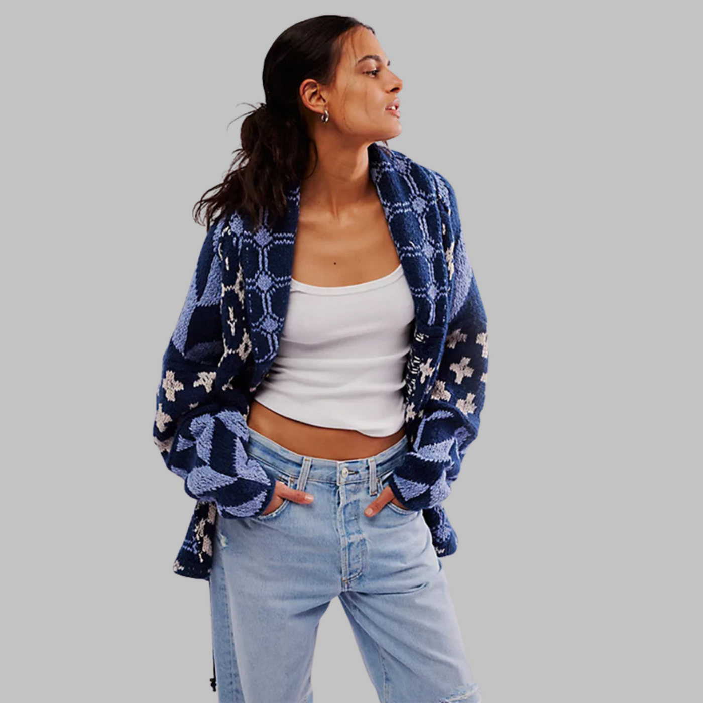 Portia | Vintage oversized vest met knoopjeskraag