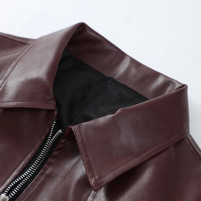 Faux Leather Jacket in Wine Red