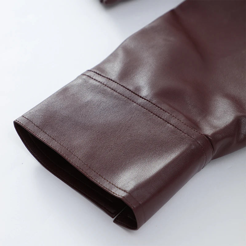 Faux Leather Jacket in Wine Red