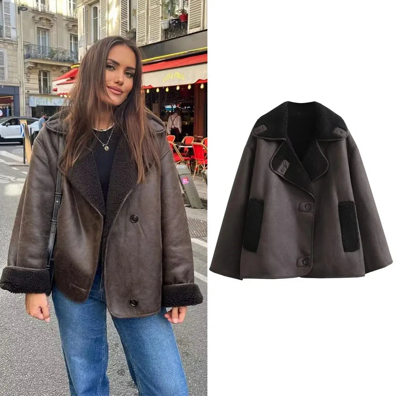 Faux Leather Wool Blend Jacket