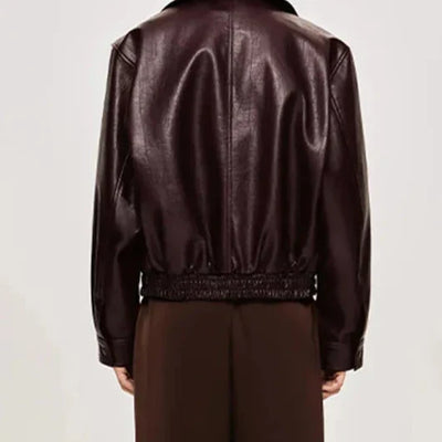 Faux Leather Jacket in Wine Red
