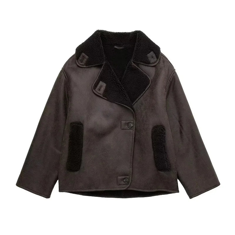 Faux Leather Wool Blend Jacket