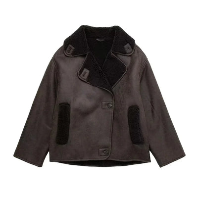 Faux Leather Wool Blend Jacket