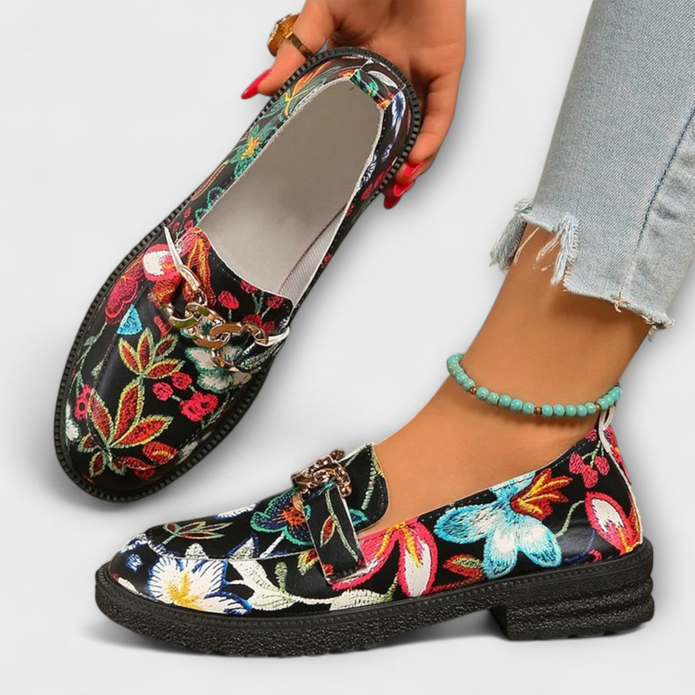 Orla | Multicolor Mocasines met Bloemenpatroon