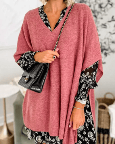 Erica | Poncho-trui met V-hals en ruime pasvorm