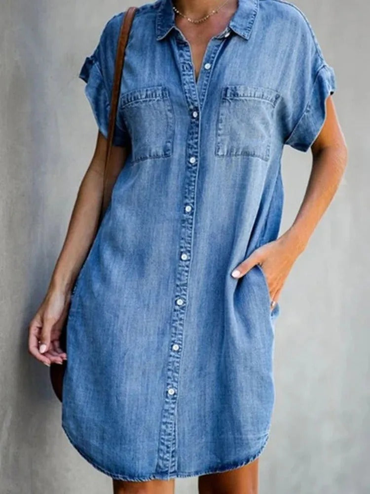 Olive™ - Elegant denim dress with tummy cover