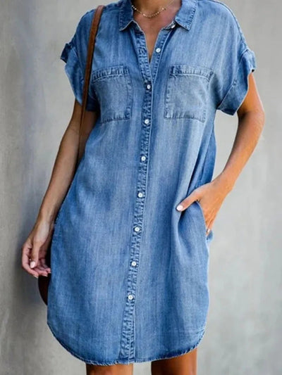 Olive™ - Elegant denim dress with tummy cover