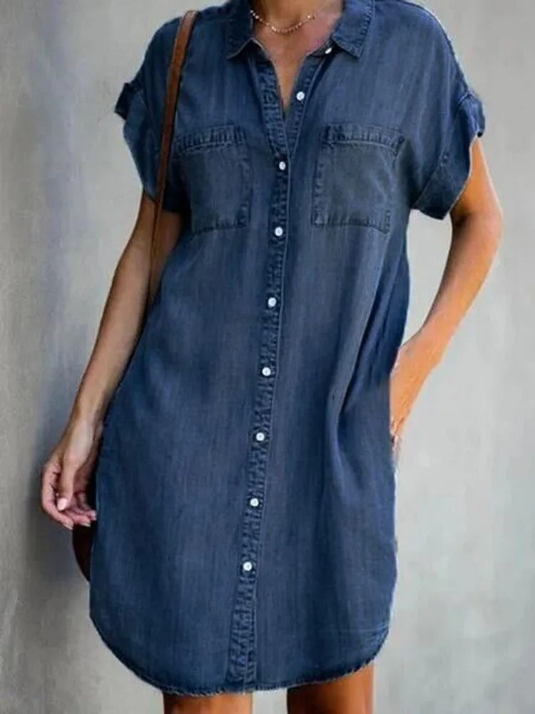 Olive™ - Elegant denim dress with tummy cover