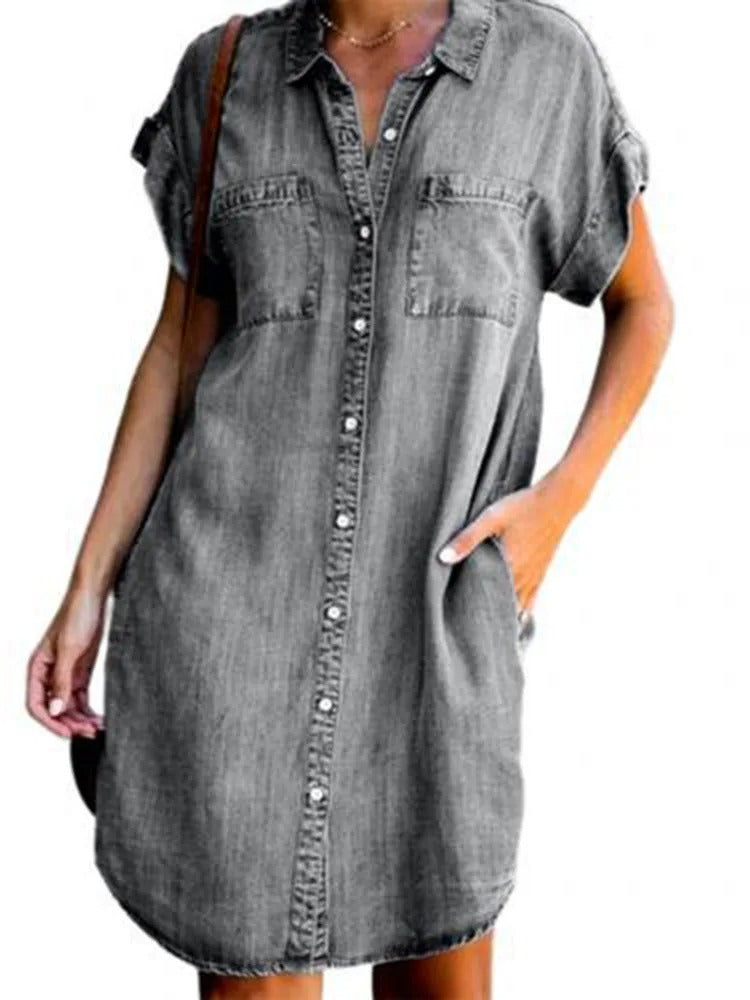 Olive™ - Elegant denim dress with tummy cover